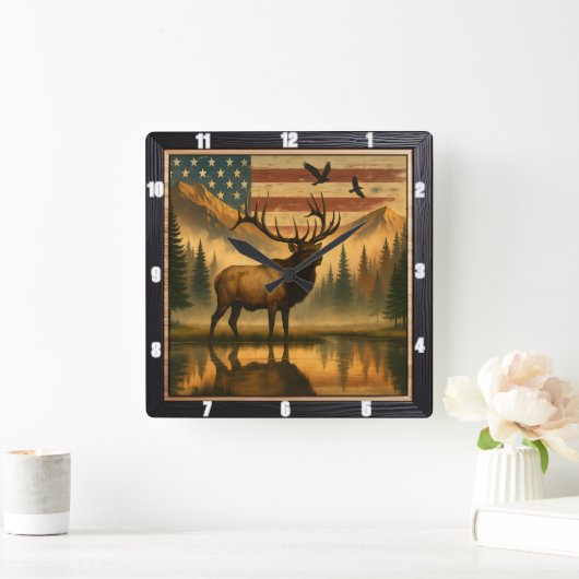 愛国的威厳のあるなアメリカ人に対するアウトドアを解除する スクエア壁時計 (ホーム)
