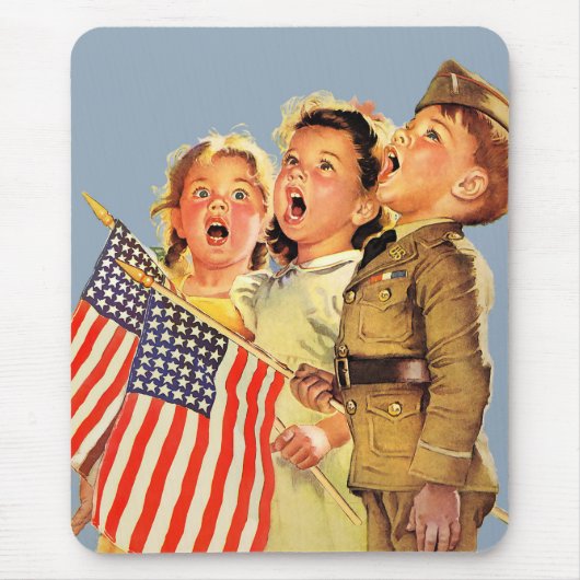 愛国的子供1940年代ヴィンテージイラストレーション マウスパッド (正面)
