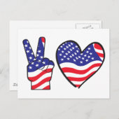 愛国的平和のサインとハート ポストカード (正面/裏面)