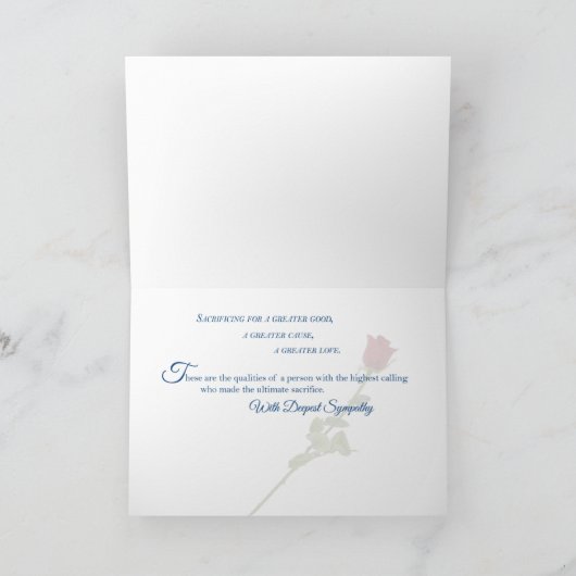 愛国的悔やみや弔慰国旗とバラ カード (内部)