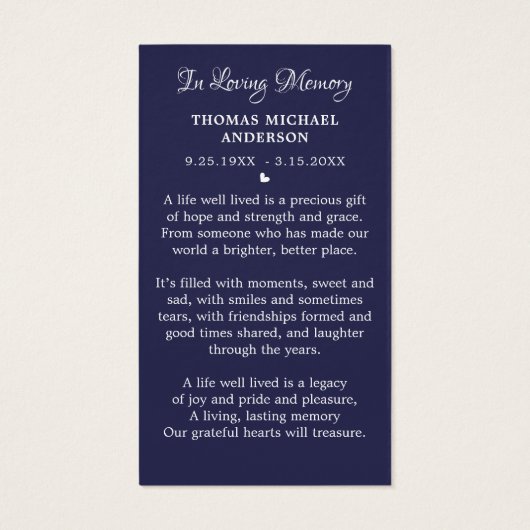 愛国的悔やみや弔慰葬儀記念祈りの言葉カード (裏面)