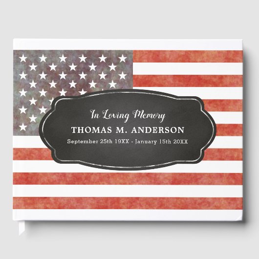 愛国的擦り切れたな米国国旗退役軍人メモリアル葬儀 ゲストブック (正面)