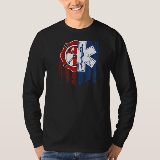 愛国的救急医療隊員消防士Emt Usa国旗Ems Tシャツ (正面)