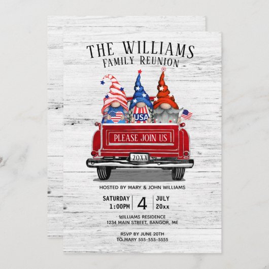 愛国的格言ヴィンテージレッドトラックファミリー懇親会 招待状 (正面/裏面)