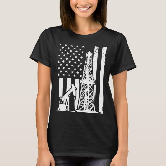 愛国的油野手油掘削アメリカ国旗の油 Tシャツ (正面)
