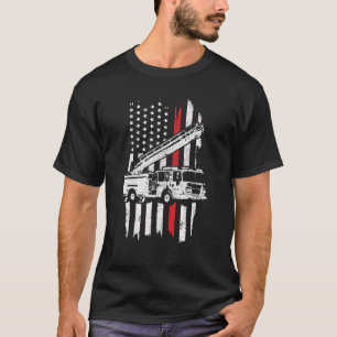 愛国的消防士の贈り物薄い赤い線の消防車 Tシャツ
