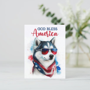 愛国的犬-ハスキー、「ゴッド・ブレス・アメリカ」ポストカード ポストカード