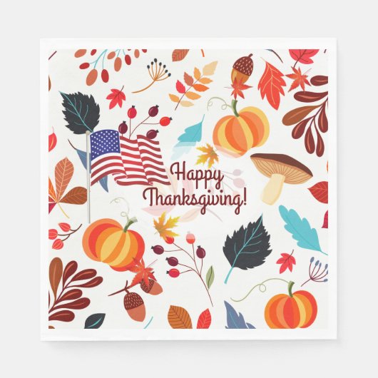 愛国的秋デザインフラッグハッピー感謝祭 スタンダードランチョンナプキン (正面)