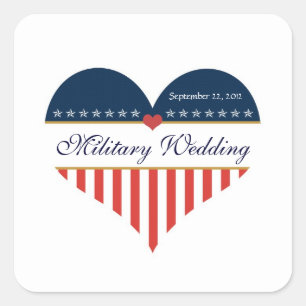 愛国的米国ハート国旗軍隊結婚式用シール スクエアシール