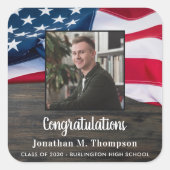 愛国的素朴なアメリカ国旗の軍隊卒業 スクエアシール (正面)