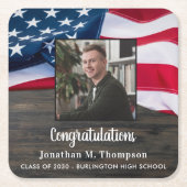 愛国的素朴なアメリカ国旗の軍隊卒業 スクエアペーパーコースター (正面)