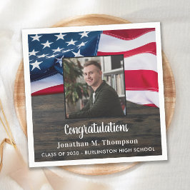 愛国的素朴なアメリカ国旗の軍隊卒業 スタンダードカクテルナプキン