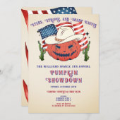 愛国的素朴なカボチャがハロウィーンを飾る 招待状 (正面/裏面)