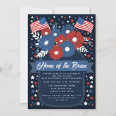 愛国的素朴フローラ7月4日クックアウト 招待状 (正面)