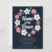 愛国的素朴フローラ7月4日クックアウト 招待状 (正面)