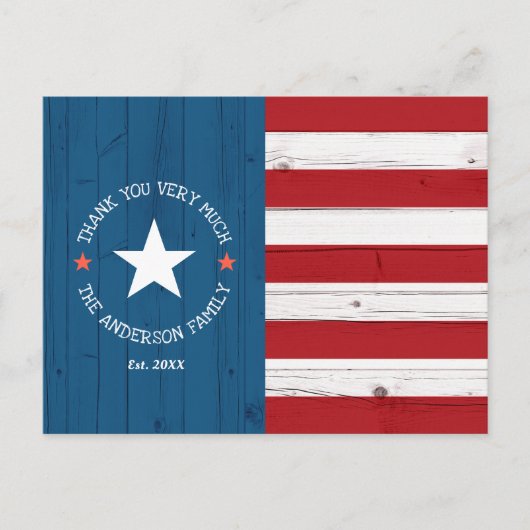 愛国的素朴ヴィンテージ米国国旗ありがとう ポストカード (正面)