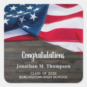 愛国的素朴卒業米国国旗の軍隊 スクエアシール (正面)