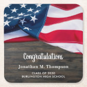 愛国的素朴卒業米国国旗の軍隊 スクエアペーパーコースター (正面)