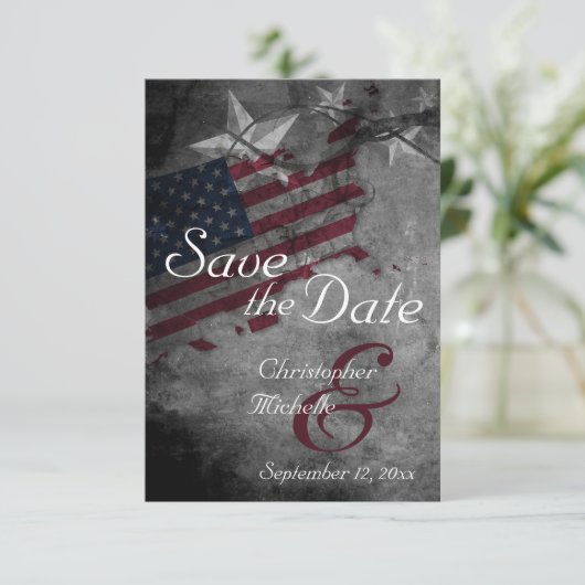 愛国的統一された州アメリカ結婚国旗 セーブザデート (スタンド正面)