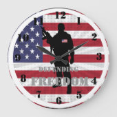 愛国的自由を守るアメリカ国旗 ラージ壁時計 (正面)
