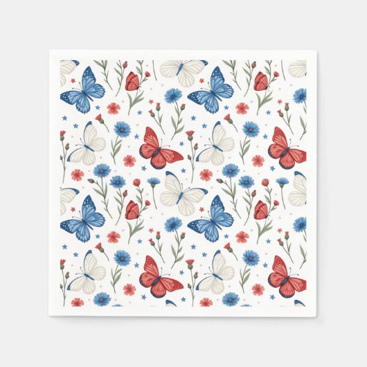 愛国的蝶と花の模様 スタンダードカクテルナプキン (正面)