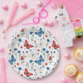 愛国的蝶と花の模様 ペーパープレート (パーティー)