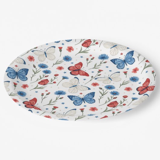 愛国的蝶と花の模様 ペーパープレート (アングル)