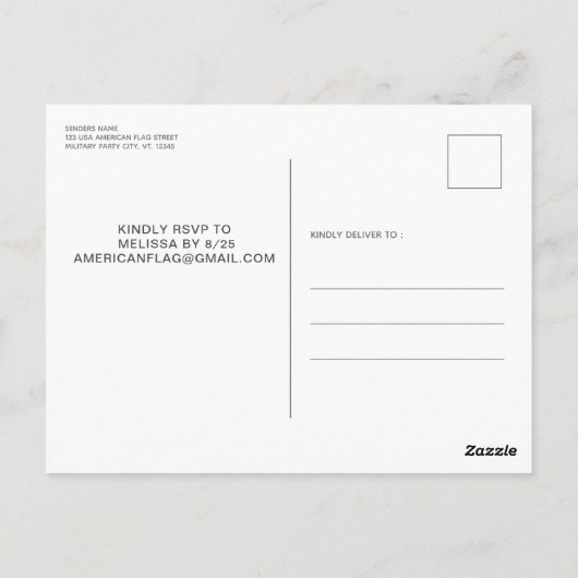 愛国的誕生日アメリカ国旗の予算招待状 ポストカード (裏面)