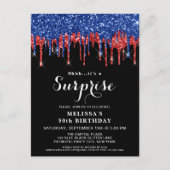 愛国的誕生日エレガントレッドブルーグリッタードリップ ポストカード (正面)