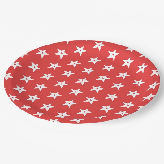 愛国的赤と白な星とハート ペーパープレート (アングル)