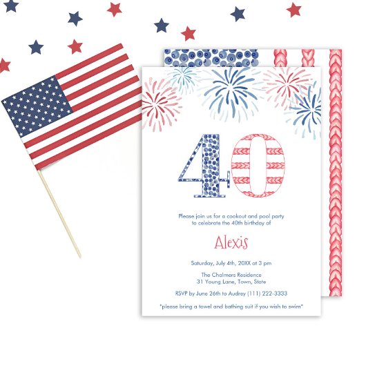 愛国的赤白青おもしろい40歳の誕生日パーティー 招待状