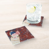 愛国的赤白青アルパカ ガラスコースター (アングル)