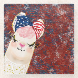 愛国的赤白青アルパカ ガラスコースター