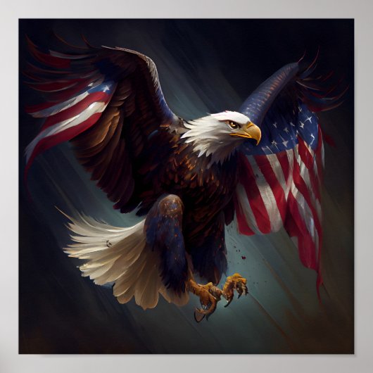 愛国的赤白青イーグル7月4日おもしろい芸術 ポスター (正面)