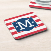 愛国的赤白青カスタムモノグラムイニシャル コースター (左側)