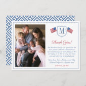 愛国的赤白青クレストファミリー写真 サンキューカード (正面/裏面)