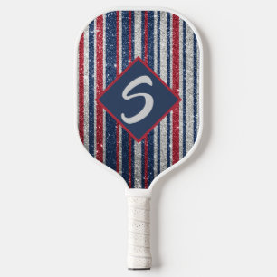 愛国的赤白青グリッターストライプズモノグラム ピックルボールラケット