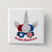 愛国的赤白青グリッターユニコーン |米国 缶バッジ (正面)