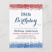 愛国的赤白青グリッター誕生会 インビテーションポストカード (正面)