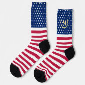 愛国的赤白青スターストライプズモノグラムの ソックス (左)