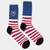 愛国的赤白青スターストライプズモノグラムの ソックス (右)