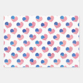 愛国的赤白青スターストライプハートフラグ ラッピングペーパーシート (正面)