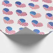 愛国的赤白青スターストライプハートフラグ ラッピングペーパー (角)