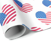 愛国的赤白青スターストライプハートフラグ ラッピングペーパー (ロールコーナー)