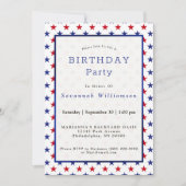 愛国的赤白青スター誕生日 招待状 (正面)