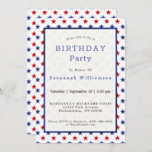 愛国的赤白青スター誕生日 招待状 (正面/裏面)