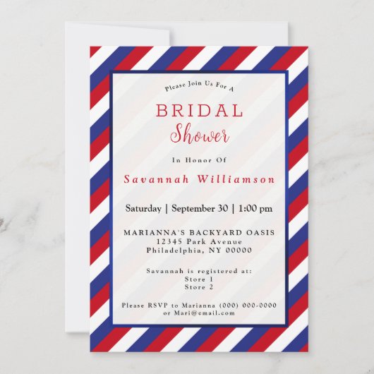 愛国的赤白青ストライプブライダルシャワー 招待状 (正面)
