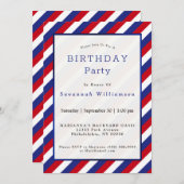 愛国的赤白青ストライプ誕生日 招待状 (正面/裏面)