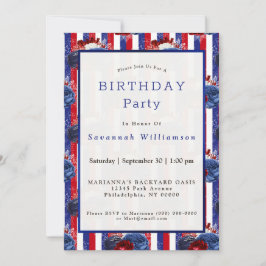 愛国的赤白青ストライプ誕生日 招待状