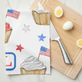 愛国的赤白青国旗のカップケーキモノグラム キッチンタオル (四つ折り)